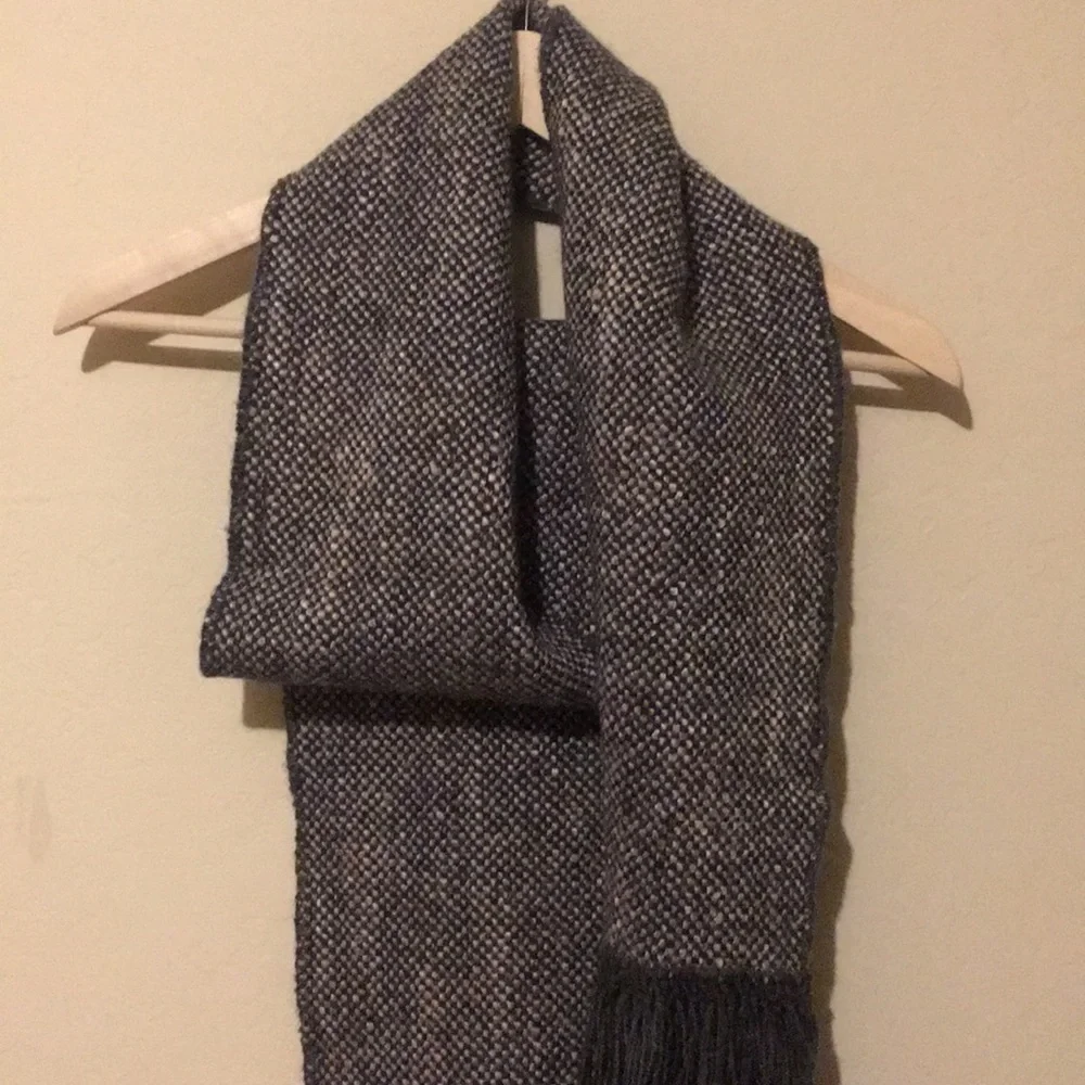 78” hand-woven,  loomed wool silk scarf w/fringe